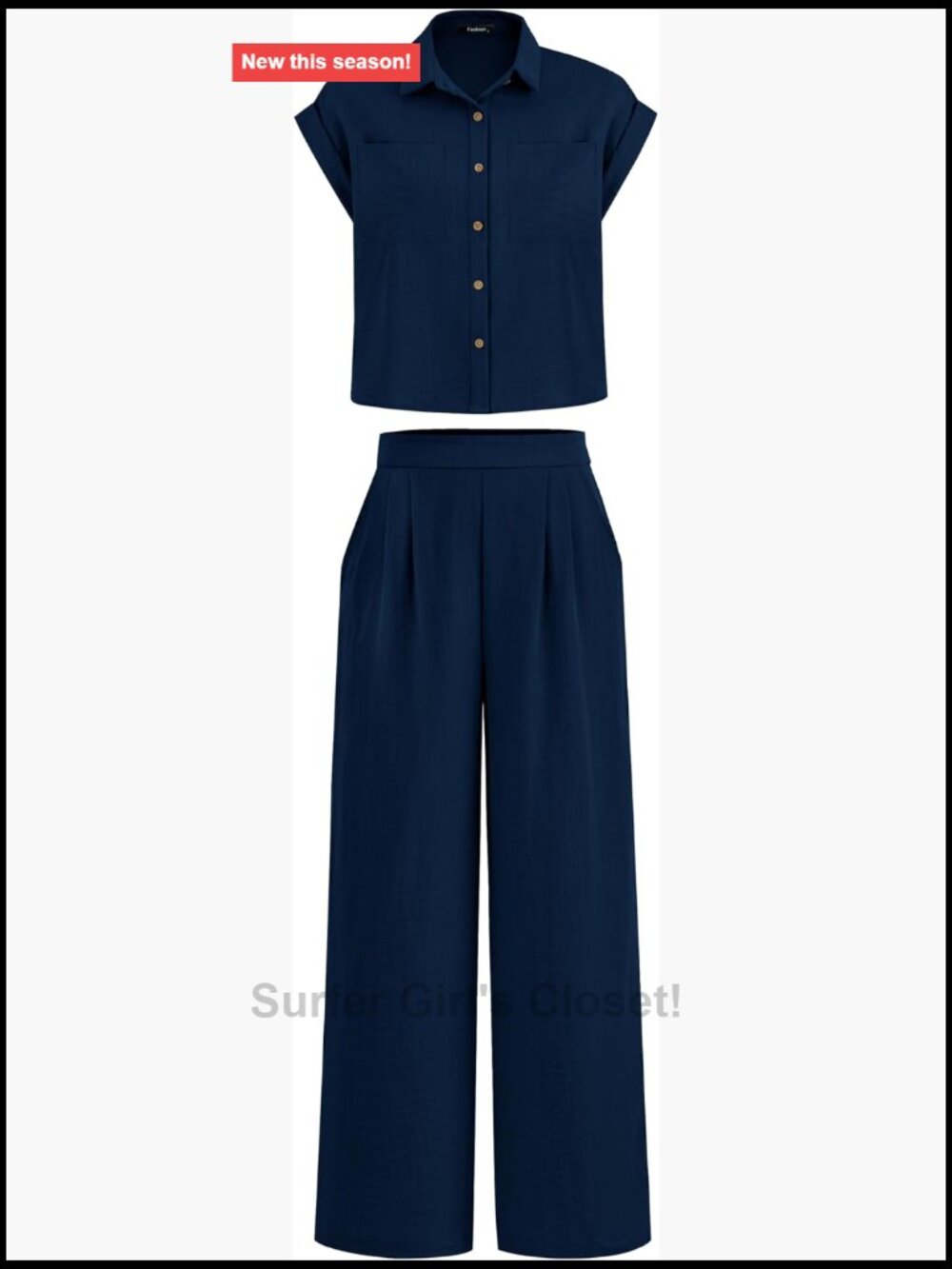 Cap Sleeve Button Down Top Wide Leg Pant 2 Piece Track Set Summer Lounge